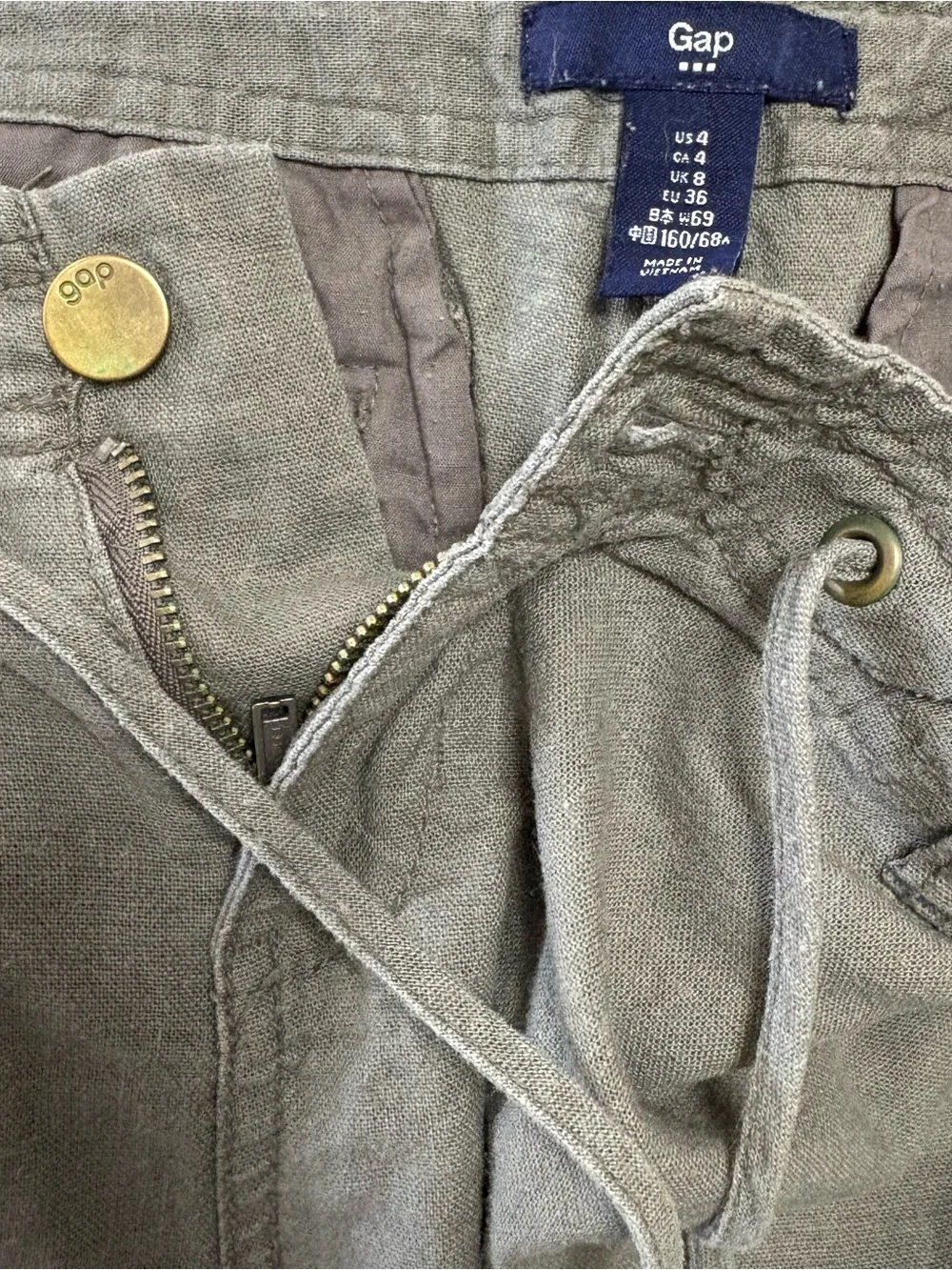 Gap Women's Olive Drawstring Linen-Blend Shorts size 4